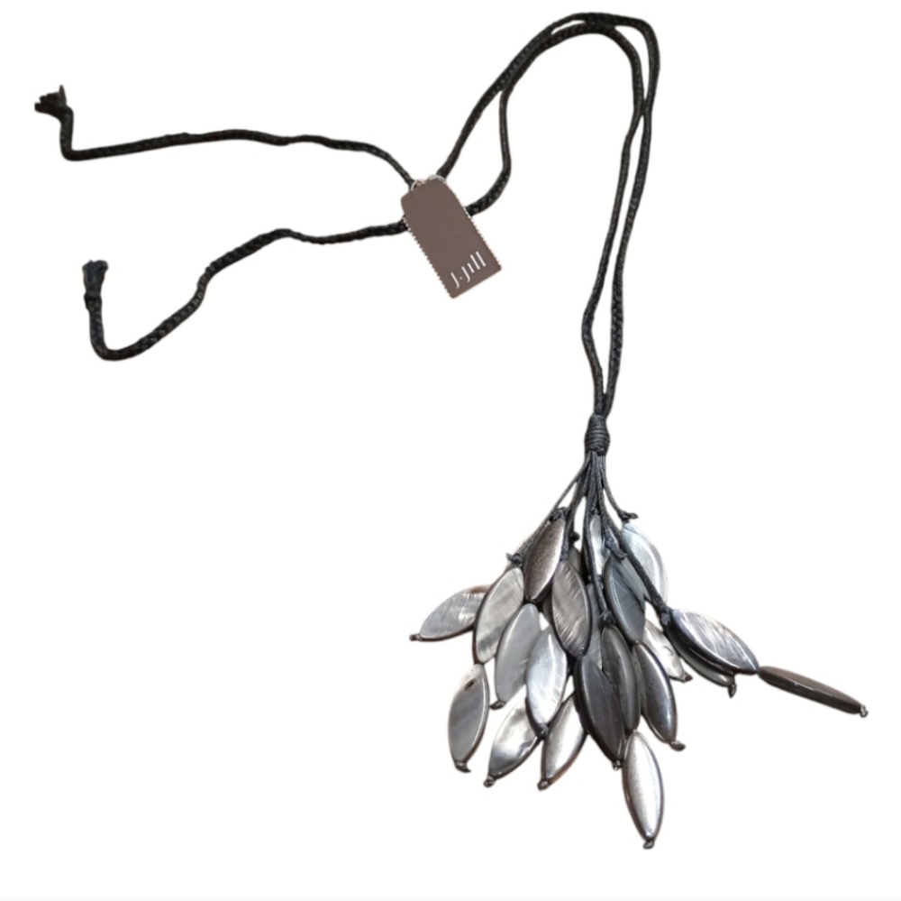 J. JILL Boho Silver Shimmer Cluster Pendant Necklace With Grey Ajustable Cord